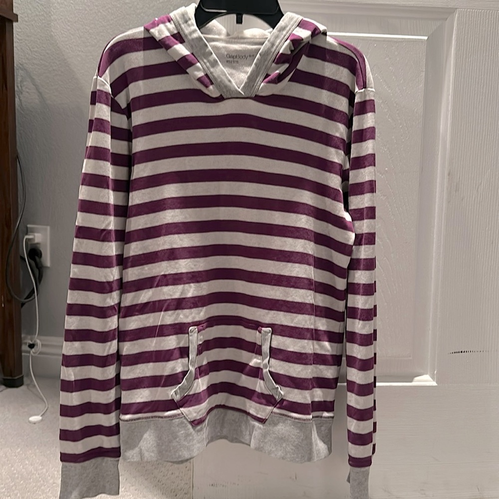 Gap Body long sleeved hoodie shirt small purple and white stripe